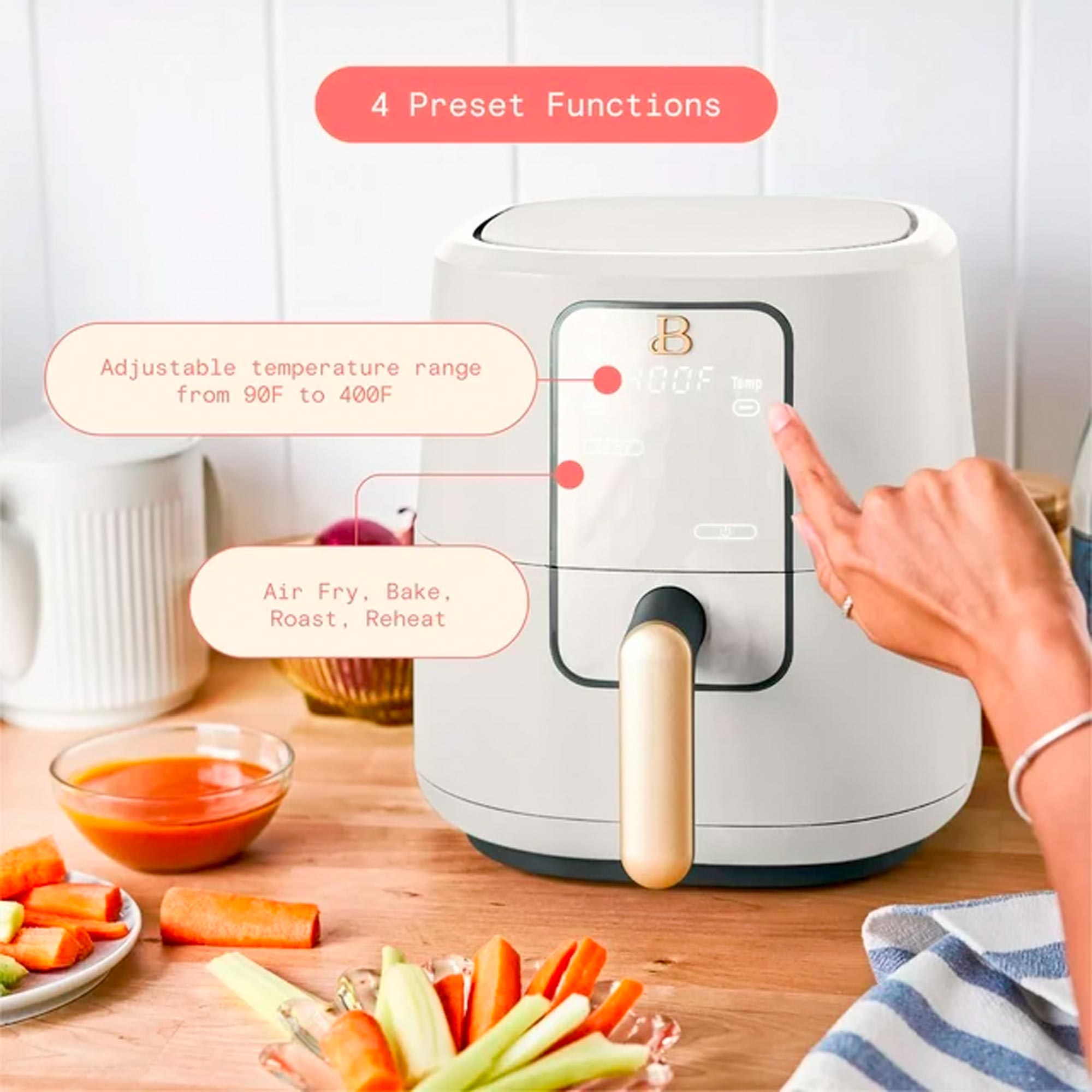 Beautiful 3 Qt Air Fryer with TurboCrisp Technology, White Icing by Drew Barrymore - Imagen 2